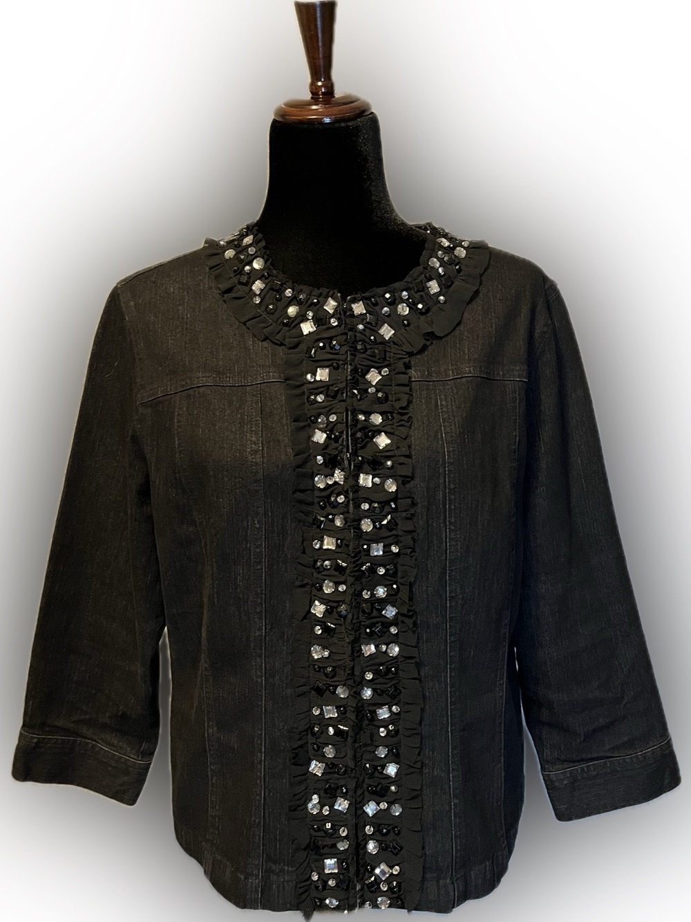 Ruby Rd. Embellished Black Denim Jacket size 14